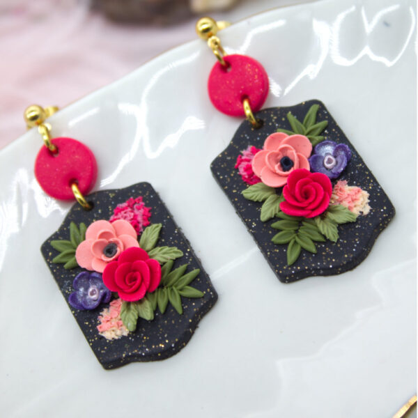 Black and red polymer clay earrings