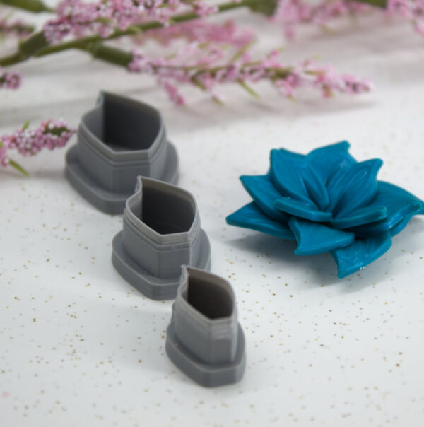 Clay petal cutter set featuring three sizes - small, medium, and large - ideal for creating lifelike polymer clay flowers with ease and precision.