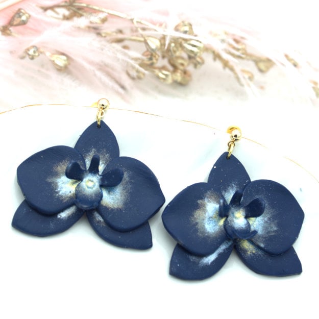 polymer clay earrings orchid blue