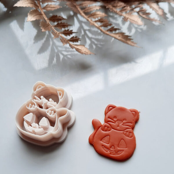 Halloween clay cutters featuring a charming cat on a pumpkin - your go-to tool for making fall-inspired polymer clay earrings