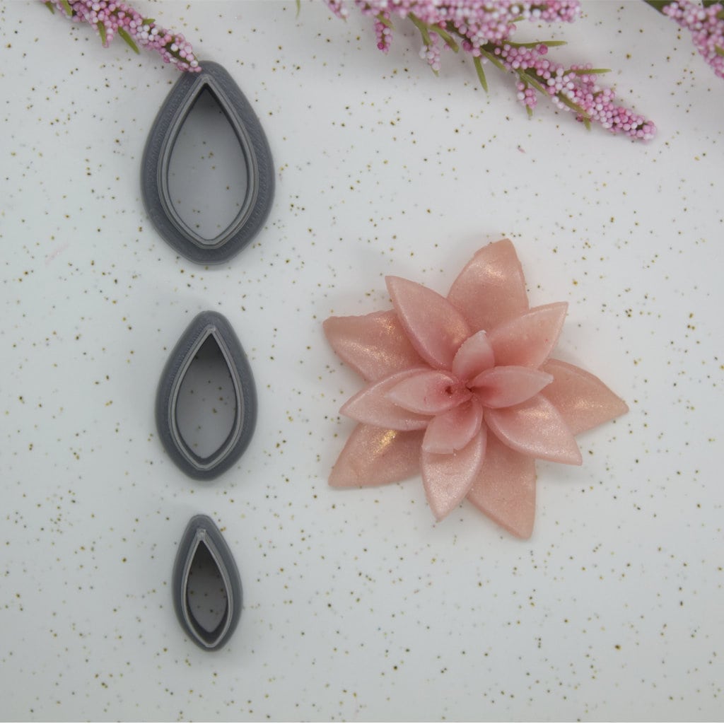 A unique flower petal polymer clay cutter perfect for crafting spring-themed earrings