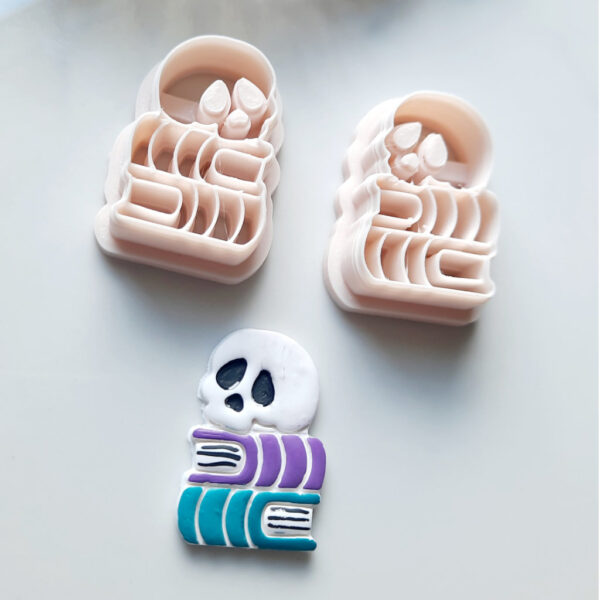 Unique skull book-shaped Halloween clay cutter for making spooky polymer clay earrings