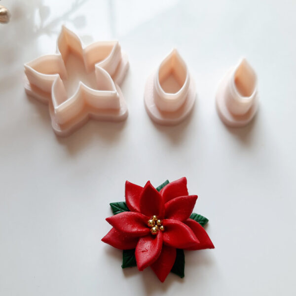 Polymer clay cutter in unique Poinsettia shape, perfect for crafting festive Christmas earrings