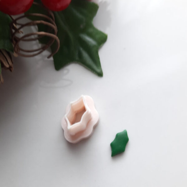 Holly leaf-shaped polymer clay cutter for creating festive Christmas earrings