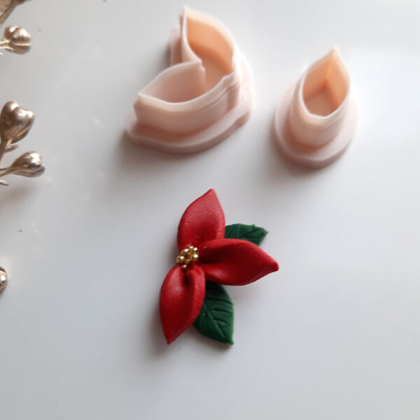 Two-piece Poinsettia Polymer Clay Cutter set designed for Christmas-themed handmade earrings studs