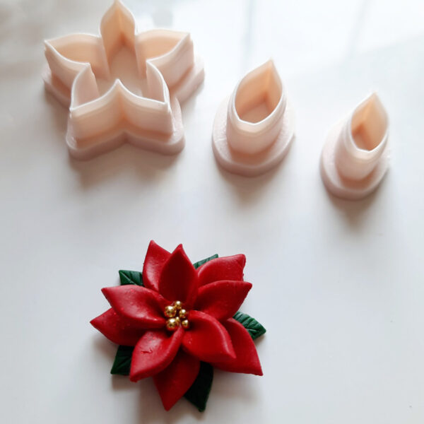 A polymer clay cutter featuring a Poinsettia design, ideal for making festive Christmas earrings