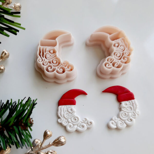 Santa Moon-shaped polymer clay cutter for crafting Christmas-themed earrings.