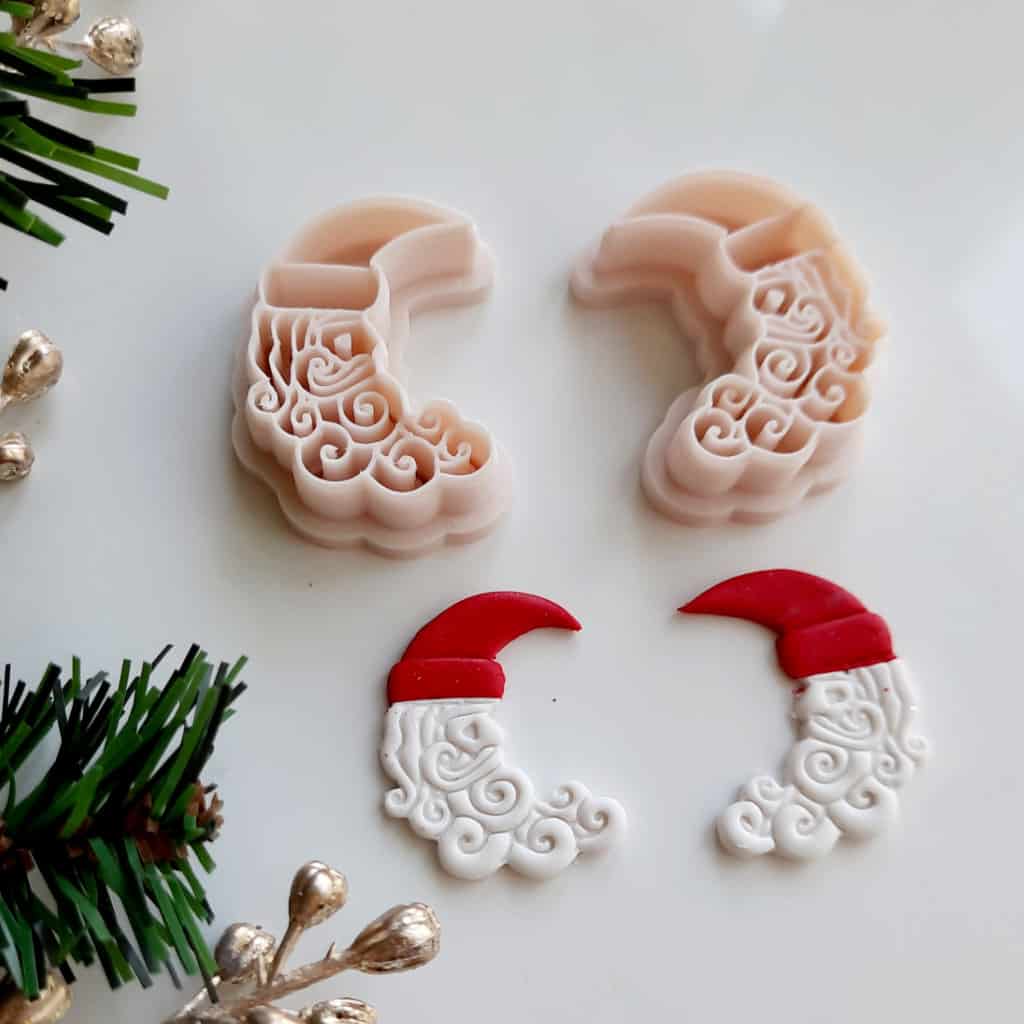 Santa Moon-shaped polymer clay cutter for crafting Christmas-themed earrings.