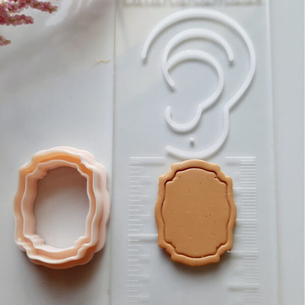 Close-up view of a frame clay cutter, specifically designed for crafting polymer clay earrings