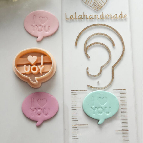 Bubble text 'I Love You' polymer clay cutter, ideal for Valentine's Day earring creations